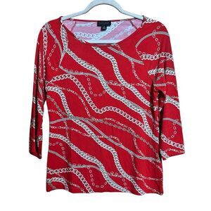 CARLISLE Top Womens Small Red Gold Multi Equestrian Chain Link Stretch Blouse